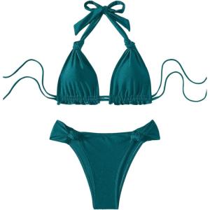 imageWomens 2 Piece Knot Swimsuit Backless Halter String Bikini Bathing Suit Vacation Cruise OutfitTeal Blue