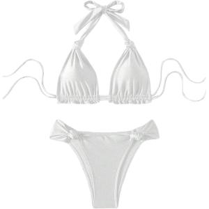 imageWomens 2 Piece Knot Swimsuit Backless Halter String Bikini Bathing Suit Vacation Cruise OutfitWhite