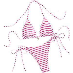 imageWomens 2 Piece Striped Bathing Suit Halter Triangle Tie Side Bikini Sets Vacation Summer SwimsuitPink