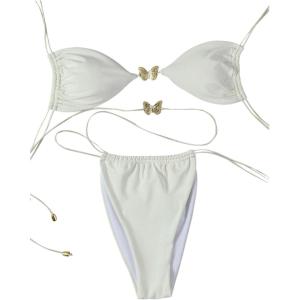 imageWomens 2 Pieces Swimwear Set Basic Halter Swimsuit Backless Low Waist BikiniWhite