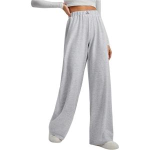 imageWomens Baggy Straight Leg Sweatpants Elastic Waist Letter Track Pants Long TrousersGrey