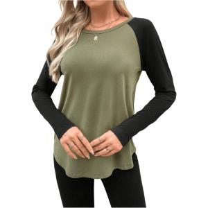 imageWomens Camo Print Long Sleeve Tee Tops Casual Crewneck Tees Shirts Casual Fall T ShirtGreen and Black