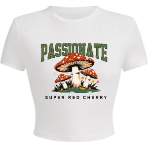 imageWomens Cherry Leopard T Shirts Crew Neck Short Sleeve Graphic Tees Slim Fit Crop TopsWhite With Graphic