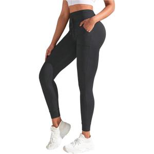 imageWomens Drawstring High Waisted Workout Leggings Casual Skinny Yoga Pants with PocketsDark Grey