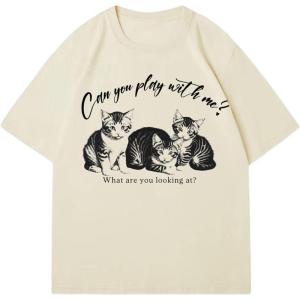 imageWomens Floral Letter Print T Shirt Crew Neck Short Sleeve Drop Shoulder Loose Tee TopsCat Beige