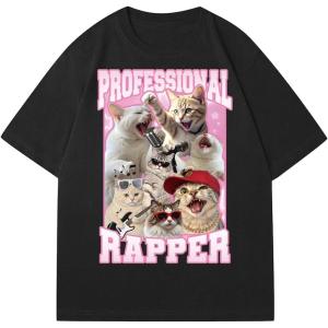 imageWomens Floral Letter Print T Shirt Crew Neck Short Sleeve Drop Shoulder Loose Tee TopsCat Black