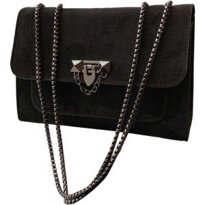 imageWomens Leopard Print Chain Shoulder Bag Metal Buckle Handbags Leather Clutch PurseBlack