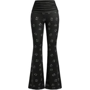 imageWomens Leopard Print Color Block Flare Pants Elastic High Waisted Bell BottomsBlack Graphic