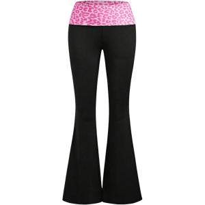 imageWomens Leopard Print Color Block Flare Pants Elastic High Waisted Bell BottomsBlack With Pink