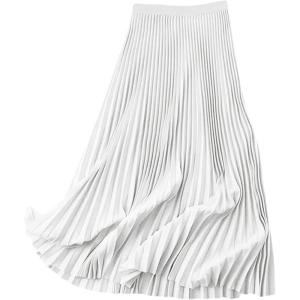 imageWomens Pleated A Line Midi Skirts Elastic Waist Flared Elegant Office Work Flowy SkirtWhite