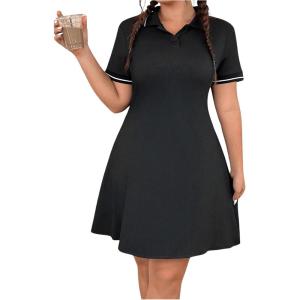 imageWomens Plus Size Football Jersey Dress Collared Golf Tennis Dress Button Front A Line Streetwear DressesBlack