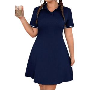 imageWomens Plus Size Football Jersey Dress Collared Golf Tennis Dress Button Front A Line Streetwear DressesDark Blue