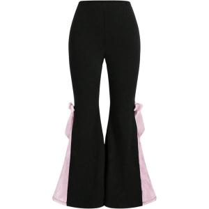imageWomens Plus Size Lace Bowknot Flare Pants Skinny Kawaii Bell Bottoms Casual Long TrousersBlack