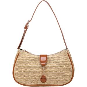imageWomens Retro Vintage Zipper Shoulder Bag Adjustable Strap Elegant Underarm Purse Hobo HandbagsBeige