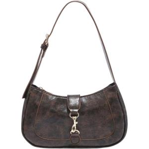 imageWomens Retro Vintage Zipper Shoulder Bag Adjustable Strap Elegant Underarm Purse Hobo HandbagsCoffee Brown