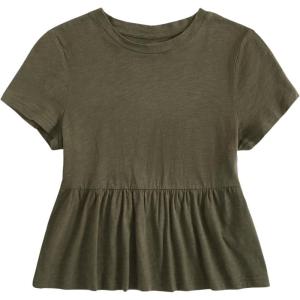imageWomens Short Sleeve Ruffle Hem Peplum Tee Shirts Slim Fit Crewneck T Shirt TopsArmy Green