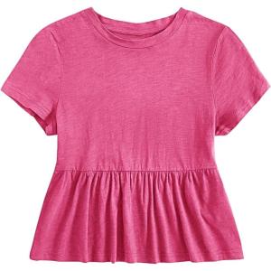 imageWomens Short Sleeve Ruffle Hem Peplum Tee Shirts Slim Fit Crewneck T Shirt TopsHot Pink