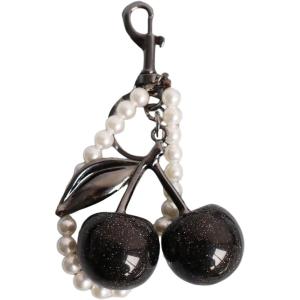 imageWomens Sparkly Cherry Beaded Keychain Y2K Bag Charm with Key Ring and Clip Purse AccessoriesBlack