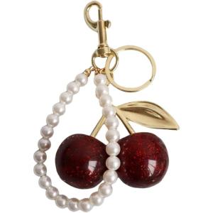 imageWomens Sparkly Cherry Beaded Keychain Y2K Bag Charm with Key Ring and Clip Purse AccessoriesRed