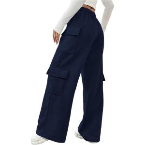 imageWomens Wide Leg Sweatpants Drawstring Waist Baggy Cargo Pants Casual Trousers with PocketsDeep Blue