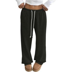 imageWomens Wide Leg Sweatpants Low Drawstring Waist Workout Track Pants Baggy TrousersArmy Green