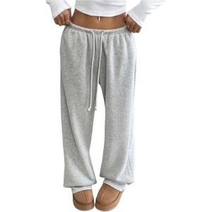 imageWomens Wide Leg Sweatpants Low Drawstring Waist Workout Track Pants Baggy TrousersGrey