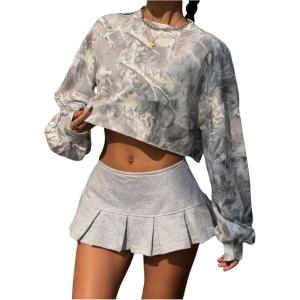 imageWomens Y2k Camo Print Crop Crewneck Sweatshirt Long Sleeve Drop Shoulder Vintage Pullover TopsMulticolor