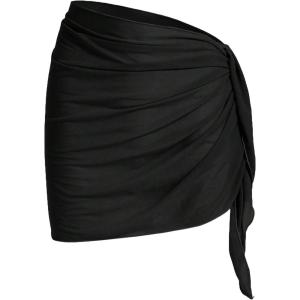 imageWomens Ruched Knot Mesh Beach Skirts Wrap Bathing Suit Cover Up Swim SarongBlack