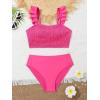 imageGirls 2 Piece Smocked Bikini Sets Summer Preppy Cute Swimsuits Ruffle Straps Bathing SuitHot Pink