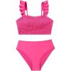 imageGirls 2 Piece Smocked Bikini Sets Summer Preppy Cute Swimsuits Ruffle Straps Bathing SuitHot Pink