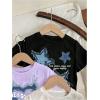 imageGirls 3 Packs Star Butterfly Graphic Tees Crew Neck Short Sleeve T Shirt Casual TopsBlack Multicolor