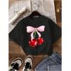 imageGirls 3 Packs Star Butterfly Graphic Tees Crew Neck Short Sleeve T Shirt Casual TopsCherry Multicolor