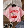 imageGirls 3 Packs Star Butterfly Graphic Tees Crew Neck Short Sleeve T Shirt Casual TopsCherry Multicolor