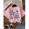 imageGirls 3 Packs Star Butterfly Graphic Tees Crew Neck Short Sleeve T Shirt Casual TopsMulticolor