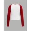 imageGirls Cherry Letter Graphic Tees Color Block Slim Fit Long Sleeve T Shirt Fall Cute Tops TrendyWhite Red