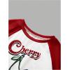 imageGirls Cherry Letter Graphic Tees Color Block Slim Fit Long Sleeve T Shirt Fall Cute Tops TrendyWhite Red