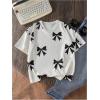 imageGirls Cute Bow Short Sleeve T Shirt V Neck Drop Shoulder Summer Tee TopsWhite