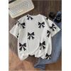 imageGirls Cute Bow Short Sleeve T Shirt V Neck Drop Shoulder Summer Tee TopsWhite