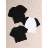 imageGirls Graphic Print Short Sleeve TShirt Soft Crew Neck Tee Tops Pack of 3Black and White