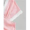imageGirls Lace Puff Short Sleeve Crop Tops Ribbed Knit Bowknot Square Neck T Shirt Cute TopsPink