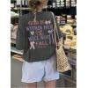 imageGirls Letter Bow Print T Shirt Short Sleeve Crew Neck Casual Graphic Tee TopsDark Grey