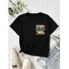 imageGirls Letter Graphic Print Cute Tops Short Sleeve Crew Neck Summer T Shirts Trendy Clothes for GirlsBlack Letter