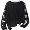 imageGirls Long Sleeve Graphic Tees Shirt Y2K Bowknot Print Crew Neck Jersey TopsBlack