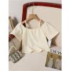 imageGirls Textured Cold Shoulder T Shirts Short Sleeve Scoop Neck Casual Tee TopsApricot
