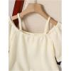 imageGirls Textured Cold Shoulder T Shirts Short Sleeve Scoop Neck Casual Tee TopsApricot