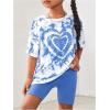 imageToddler Girls Oversized Tie Dye Heart Graphic Tees Half Sleeve Crew Neck Casual T Shirt Blue 4Y