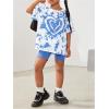 imageToddler Girls Oversized Tie Dye Heart Graphic Tees Half Sleeve Crew Neck Casual T Shirt Blue 4Y