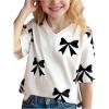 imageGirls Cute Bow Short Sleeve T Shirt V Neck Drop Shoulder Summer Tee TopsWhite