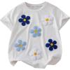 imageGirls Flowers Graphic Short Sleeve TShirt Cute Sweet Crew Neck Tee TopsWhite