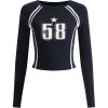 imageGirls Number Print Jersey Tee Shirts Crewneck Raglan Long Sleeve Slim Fit Crop TopsBlue
